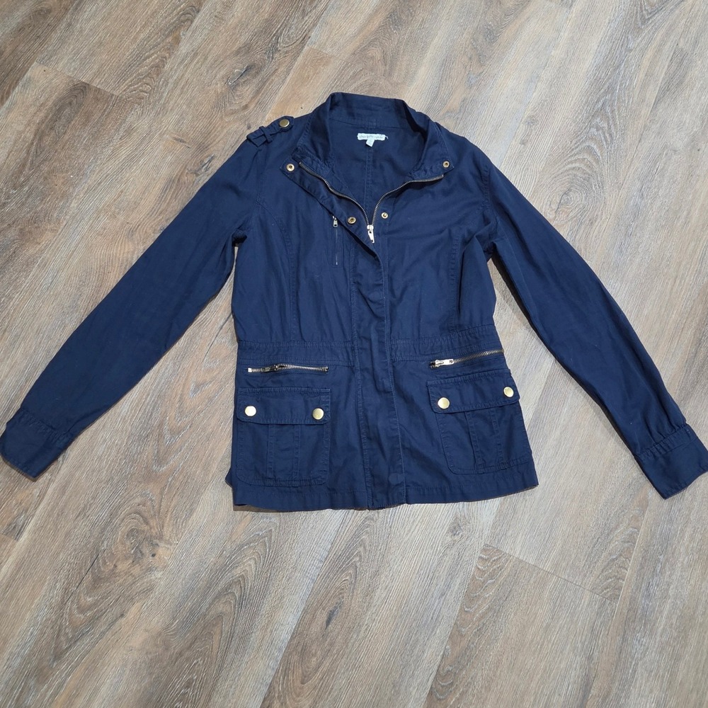 Charlotte Russe Womens Navy Blue Cotton Utility Jacket Size L Military Coat